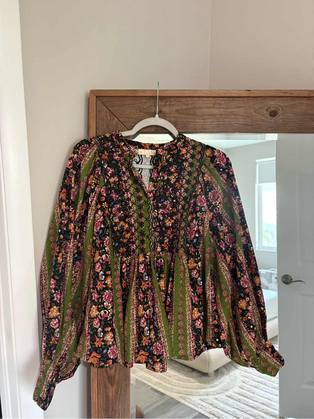 Anthropologie Olive & Black Floral Peplum Blouse